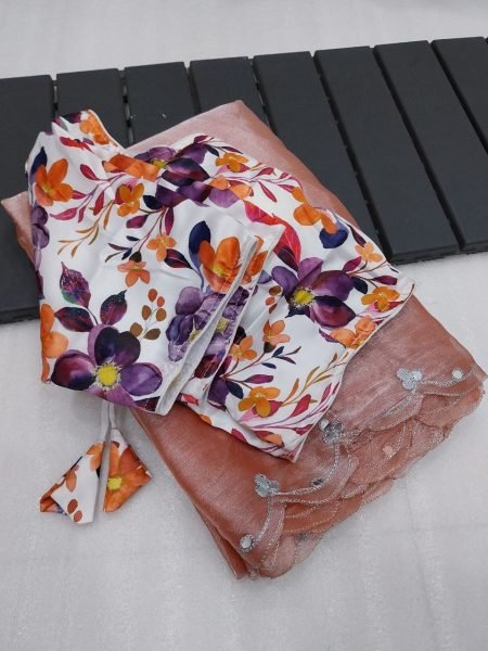 Exclusive Jimmy Choo Saree with Contrast Floral Satin Blouse Wholesale Manufacturer Price JIMMY CHOO SAREE