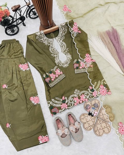 Exclusive Kids Embroidered Salwar Suit Set with Organza Dupatta Girls Wear