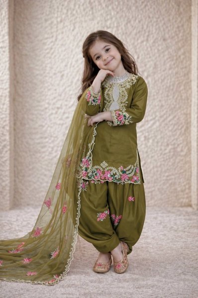 Exclusive Kids Embroidered Salwar Suit Set with Organza Dupatta Girls Wear