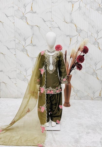 Exclusive Kids Embroidered Salwar Suit Set with Organza Dupatta Girls Wear