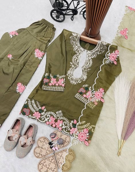 Exclusive Kids Embroidered Salwar Suit Set with Organza Dupatta Girls Wear