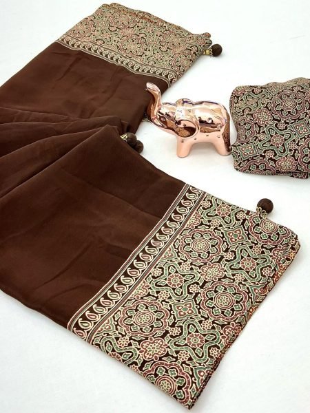 Exclusive Launch Pure Satin Ajrak Saree Rich Pallu & Detailed Finish Sarees 
