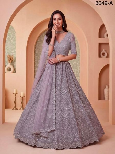 Exclusive Lavender Heavy Net Lehenga Choli with German Zari and Intricate Motif Work at Manufacturer Rate 