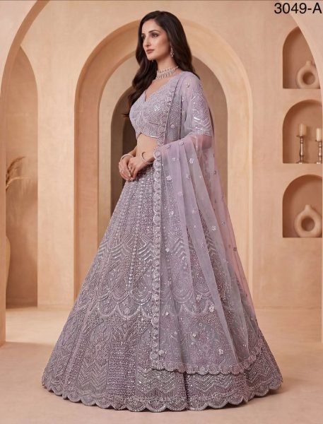 Exclusive Lavender Heavy Net Lehenga Choli with German Zari and Intricate Motif Work at Manufacturer Rate Bridal Lehenga Choli