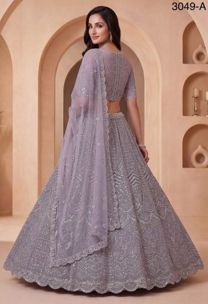 Exclusive Lavender Heavy Net Lehenga Choli with German Zari and Intricate Motif Work at Manufacturer Rate Bridal Lehenga Choli