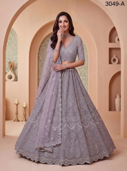 Exclusive Lavender Heavy Net Lehenga Choli with German Zari and Intricate Motif Work at Manufacturer Rate Bridal Lehenga Choli