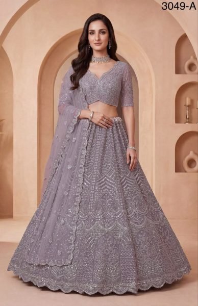 Exclusive Lavender Heavy Net Lehenga Choli with German Zari and Intricate Motif Work at Manufacturer Rate Bridal Lehenga Choli