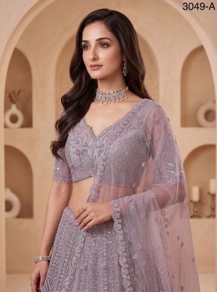 Exclusive Lavender Heavy Net Lehenga Choli with German Zari and Intricate Motif Work at Manufacturer Rate Bridal Lehenga Choli