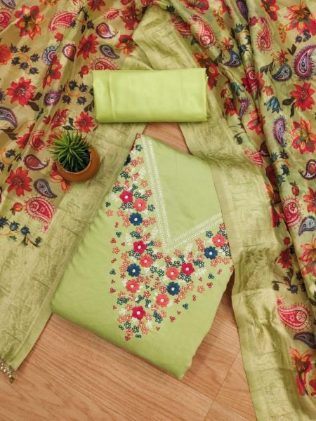 Exclusive Light Green Color Roman Silk and Digital Printed Dress Material  Color Set Matching Dress Material Wholesale