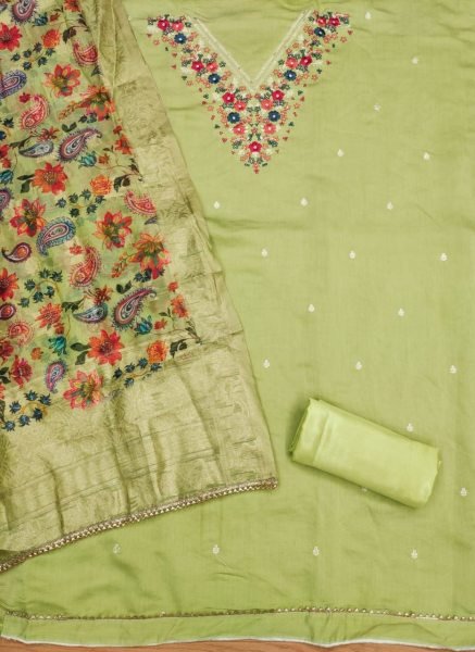 Exclusive Light Green Color Roman Silk and Digital Printed Dress Material  Color Set Matching Dress Material Wholesale