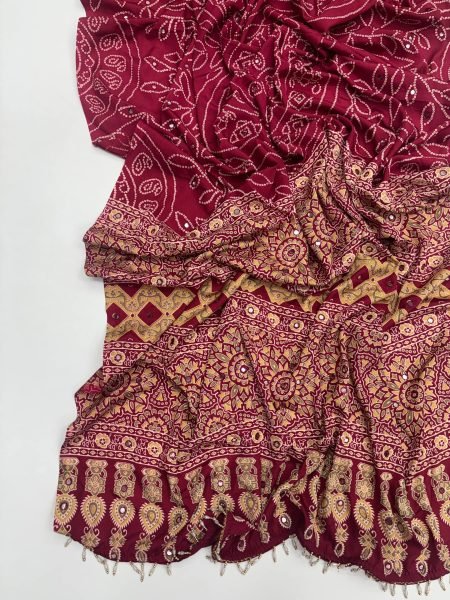 Exclusive Maroon Satin Silk Printed Saree with Aari Mirror Work for Festive Wear Silk Sarees Wholesale