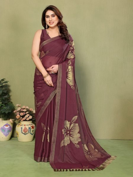 Exclusive Maroon Simple Saree with Georgette Fabric for Comfortable Wear Sarees 