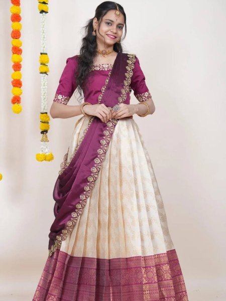 Exclusive OffWhite Silk Lehenga Choli with Traditional Banarasi Zari Work At Wholesale  Lehenga