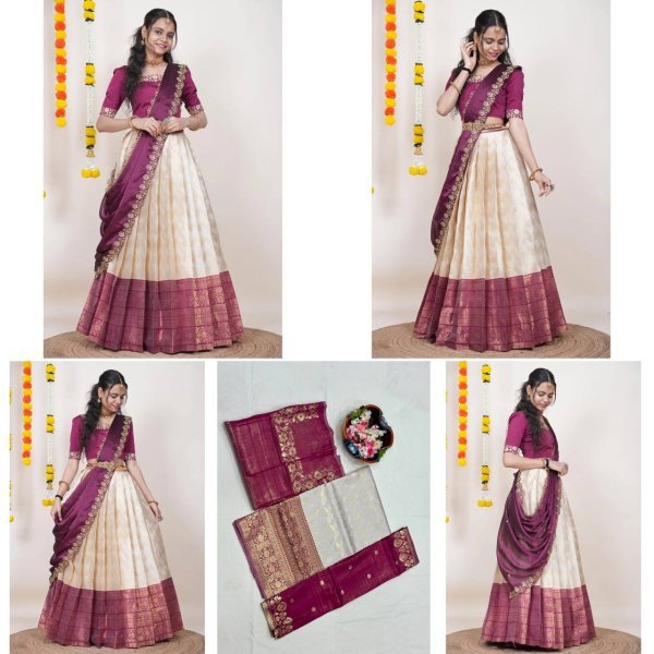 Exclusive OffWhite Silk Lehenga Choli with Traditional Banarasi Zari Work At Wholesale Half Saree Lehenga