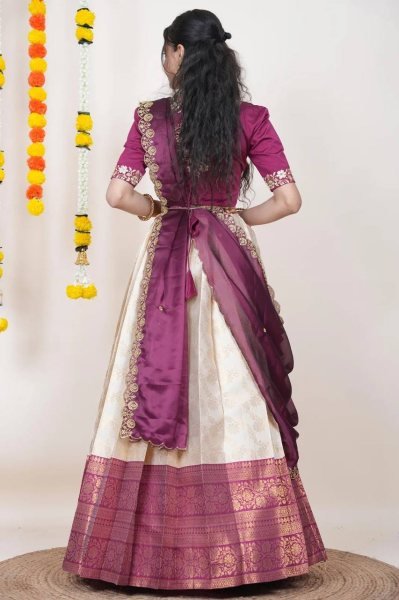 Exclusive OffWhite Silk Lehenga Choli with Traditional Banarasi Zari Work At Wholesale Half Saree Lehenga