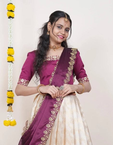 Exclusive OffWhite Silk Lehenga Choli with Traditional Banarasi Zari Work At Wholesale Half Saree Lehenga