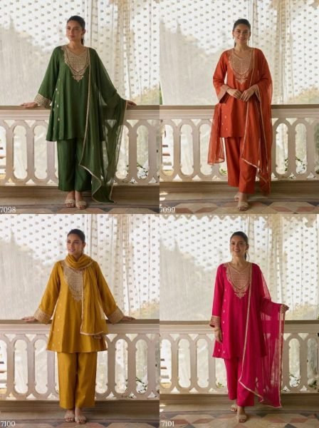 Exclusive Orange Stylish Relaxed Fit Kurti Set with Ankle Length Pants for Ladies Pakistani Suits Wholesale