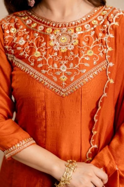 Exclusive Orange Vichitra Silk Anarkali Suit Set for Women Festive Wear Anarkali Kurtis 