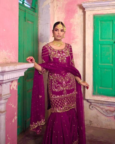 Exclusive Party Wear Readymade 3 Piece Set Pure Chinon Silk Kurti with Embroidery Sequin Work Heavy Set Ready To Wear Collection