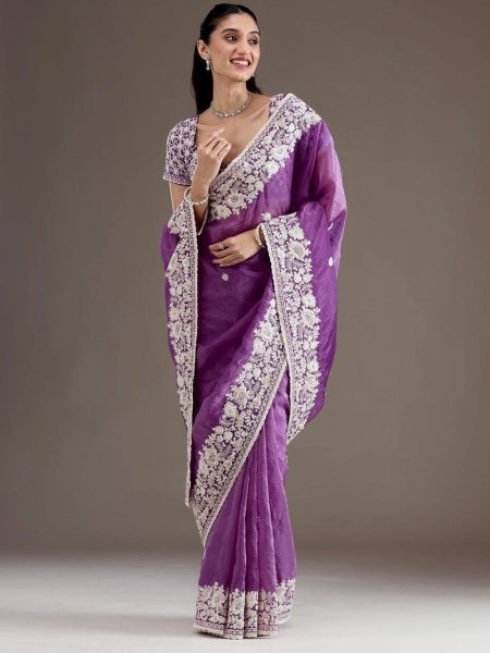 Exclusive Party Wear Saree with Sequin   Cutwork Border 
