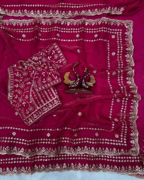 Exclusive Pink Champagne Gold Saree with Red Blouse Designer Party Wear Silk Sarees Wholesale