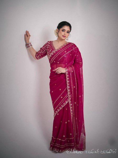 Exclusive Pink Champagne Gold Saree with Red Blouse Designer Party Wear Silk Sarees Wholesale