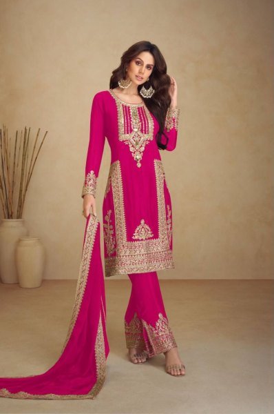 Exclusive Pink Chinon Sequence Embroidered  Kurti Suit for Party Wear Ready To Wear Collection