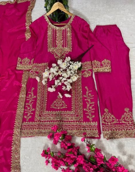 Exclusive Pink Chinon Sequence Embroidered  Kurti Suit for Party Wear Ready To Wear Collection