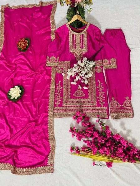 Exclusive Pink Chinon Sequence Embroidered  Kurti Suit for Party Wear Ready To Wear Collection