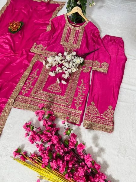 Exclusive Pink Chinon Sequence Embroidered  Kurti Suit for Party Wear Ready To Wear Collection