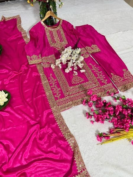 Exclusive Pink Chinon Sequence Embroidered  Kurti Suit for Party Wear Ready To Wear Collection