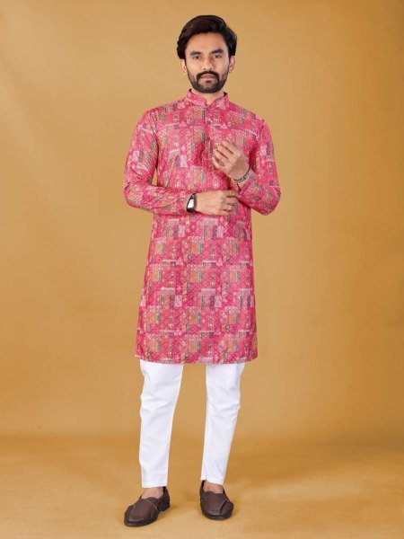 Exclusive Pink Comfortable Rayon Kurta for Men Daily and Festive Wear Mens Wear