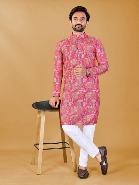 Exclusive Pink Comfortable Rayon Kurta for Men Daily and Festive Wear Kurta Pajama Wholesale