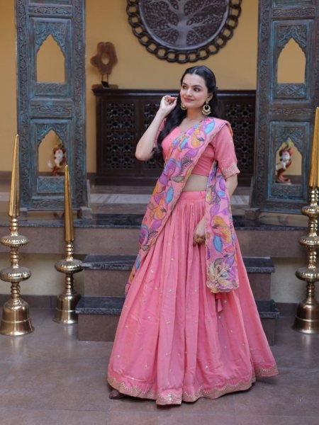 Exclusive Pink Cosmos Silk Lehenga Choli with Zari Sequins Work at Wholesale Rate  Lehenga