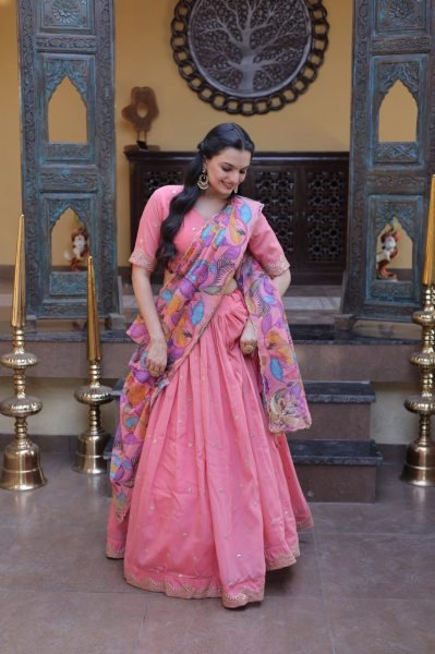 Exclusive Pink Cosmos Silk Lehenga Choli with Zari Sequins Work at Wholesale Rate Designer Lehenga Choli