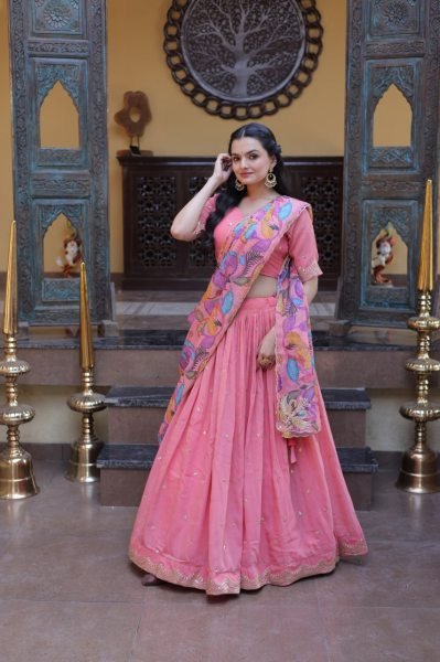 Exclusive Pink Cosmos Silk Lehenga Choli with Zari Sequins Work at Wholesale Rate Designer Lehenga Choli