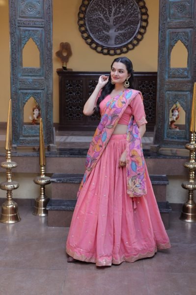 Exclusive Pink Cosmos Silk Lehenga Choli with Zari Sequins Work at Wholesale Rate Designer Lehenga Choli