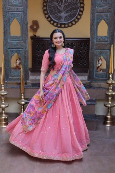 Exclusive Pink Cosmos Silk Lehenga Choli with Zari Sequins Work at Wholesale Rate Designer Lehenga Choli