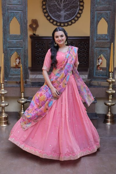 Exclusive Pink Cosmos Silk Lehenga Choli with Zari Sequins Work at Wholesale Rate Designer Lehenga Choli