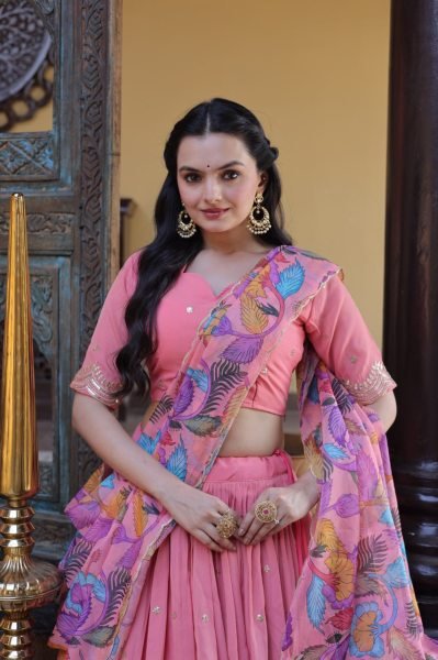 Exclusive Pink Cosmos Silk Lehenga Choli with Zari Sequins Work at Wholesale Rate Designer Lehenga Choli