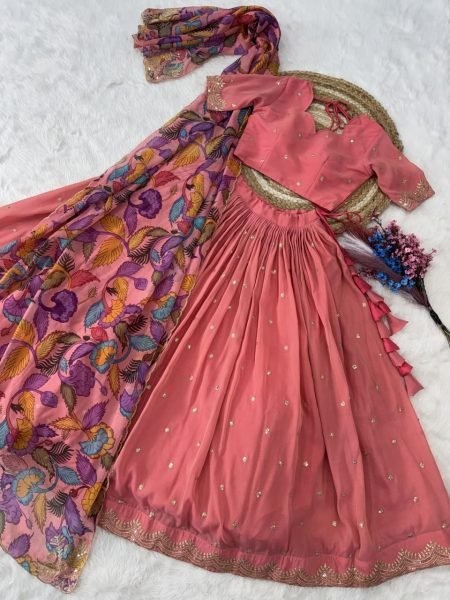 Exclusive Pink Cosmos Silk Lehenga Choli with Zari Sequins Work at Wholesale Rate Designer Lehenga Choli