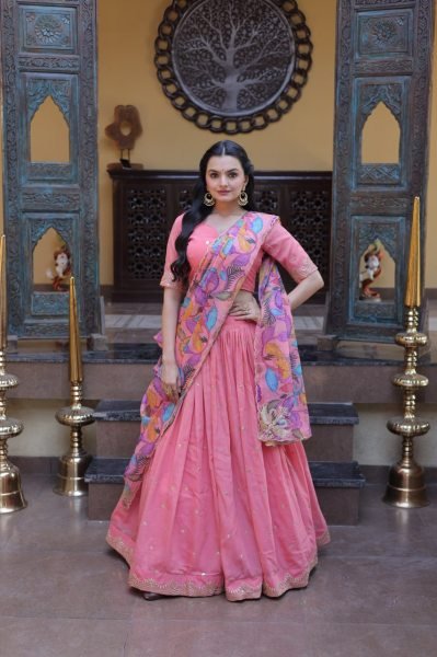 Exclusive Pink Cosmos Silk Lehenga Choli with Zari Sequins Work at Wholesale Rate Designer Lehenga Choli