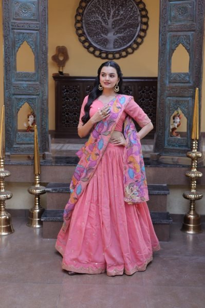 Exclusive Pink Cosmos Silk Lehenga Choli with Zari Sequins Work at Wholesale Rate Designer Lehenga Choli