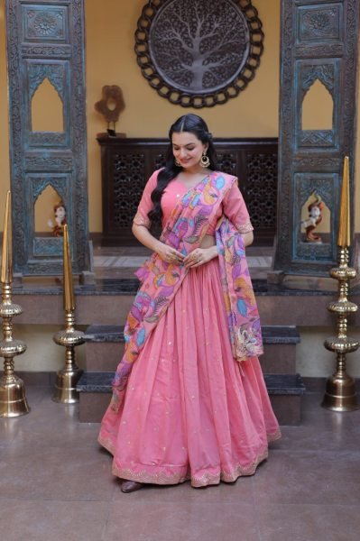 Exclusive Pink Cosmos Silk Lehenga Choli with Zari Sequins Work at Wholesale Rate Designer Lehenga Choli
