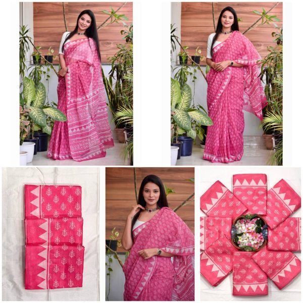 Exclusive Pink Cotton Kota Check Digital Printed Saree with Rich Pallu for Festival Printed Cotton Sarees Wholesale