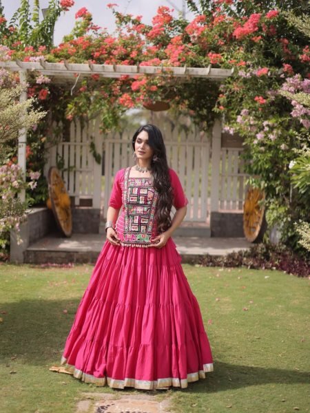 Exclusive Pink Kora Cotton Lehenga with Designer Kutchi Patchwork Blouse  Lehenga