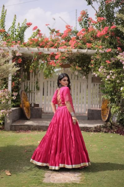 Exclusive Pink Kora Cotton Lehenga with Designer Kutchi Patchwork Blouse Navratri Lehnega Choli
