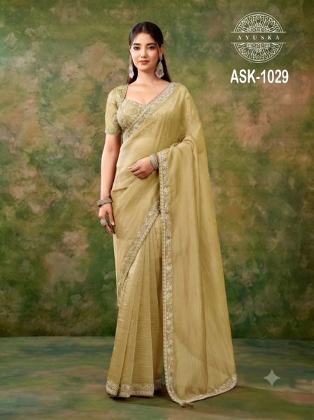 Exclusive Pista Tissue Organza Festive Wear Saree with Fancy Embellished Blouse at anufacturer Rate Organza Sarees Wholesale
