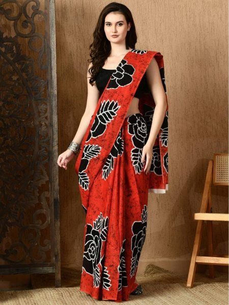 Exclusive Printed Satin Crepe Saree with Classic Flower Motifs Crafted for Modern Elegance 