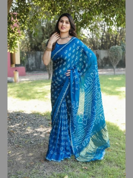 Exclusive Pure Bandhej silk saree  with Zari Weaving  Bandhej Sarees Wholesale